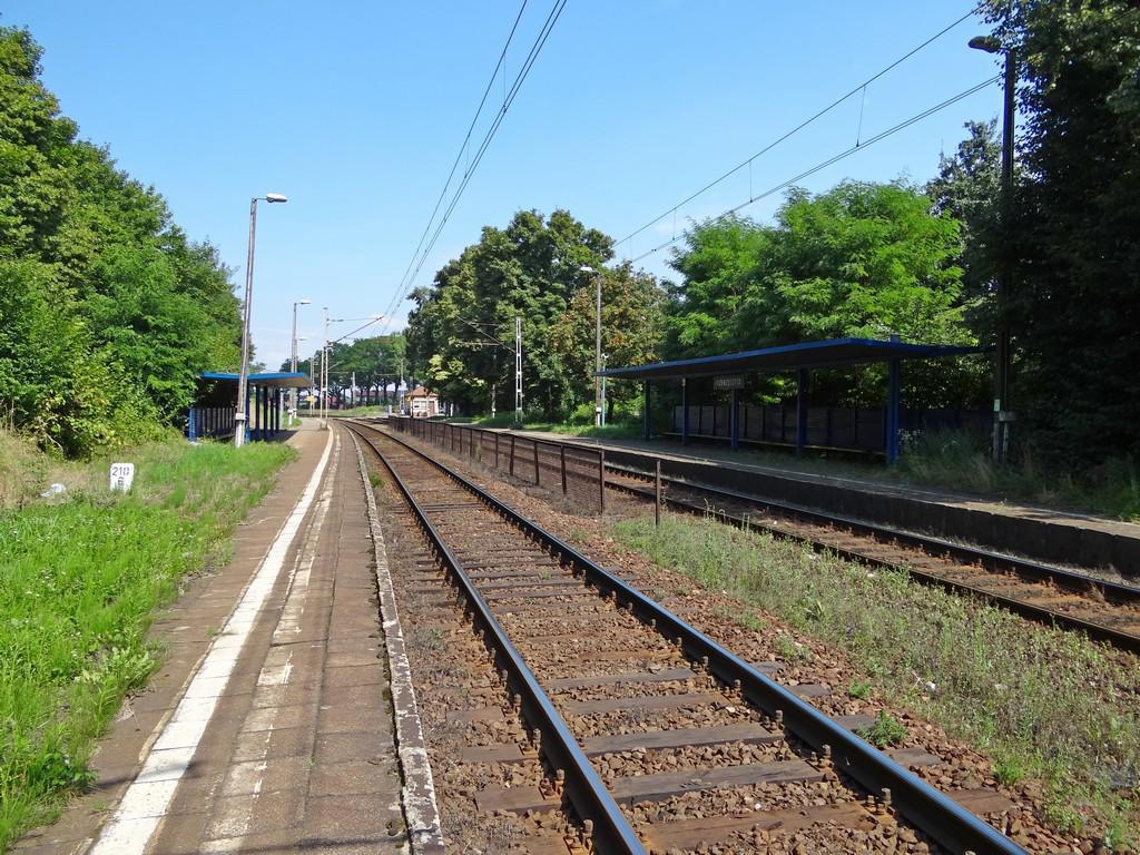 fot. Przemysław Więcek 
Perony boczne zewnętrzne. Widoczny przejazd drogowy w ciągu ulicy Witkowskiej. Widok w kierunku Radomska. 210,6 km. Obraz