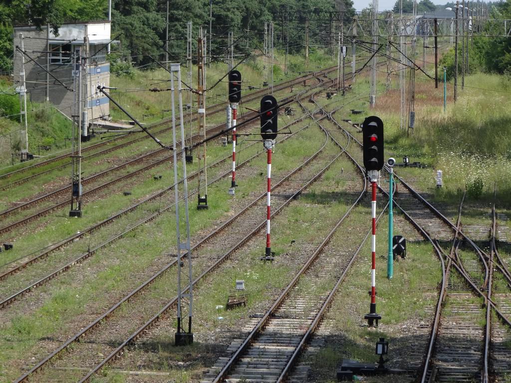 fot. Przemysław Więcek 
Wschodnia głowica rozjazdowa; wyjazd na Radomsko. Nastawnia dysponująca Rd. Widoczne trzy z czterech semaforów wyjazdowych. Na wprost widoczny początek bocznicy do cementowni. Widok w kierunku Radomska. 216,9 km. Obraz