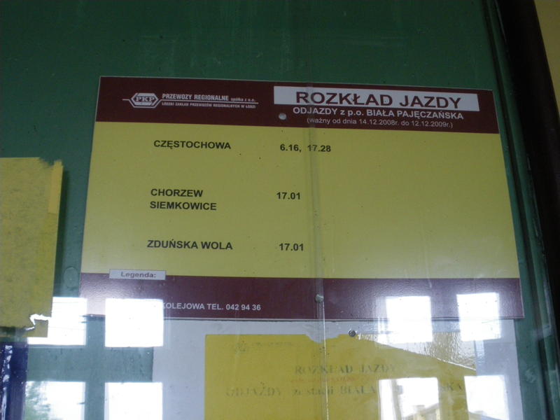 fot. MateuszF 
Rozkład jazdy p.o. Biała Pajęczańska. Obraz
