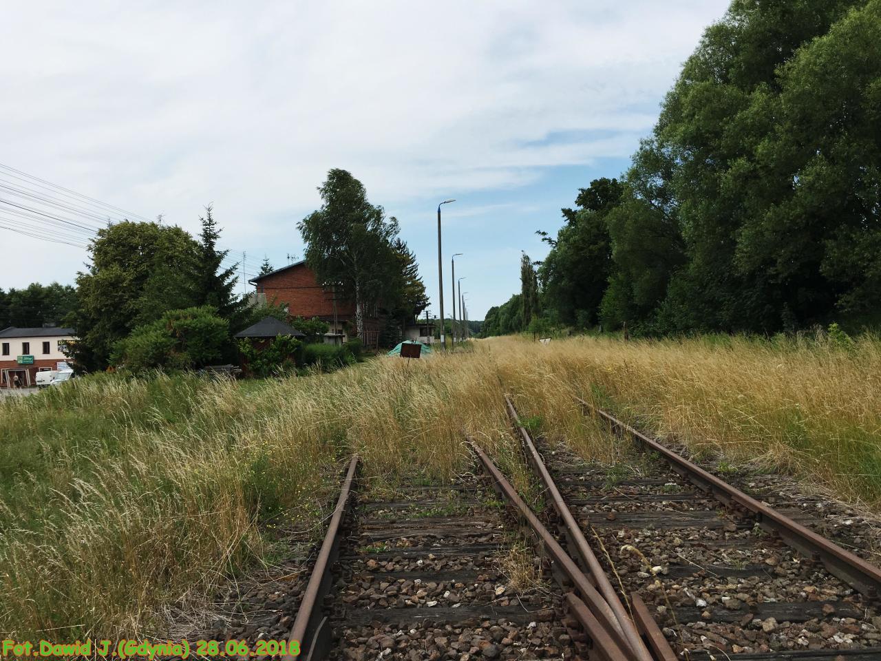 fot. Dawid Jastrzębski 
Widok na peron 1 i w kierunku Brodnicy/Chojnic. Kolejowe budynki mieszkalne, przyległe (Radoszki 128/2) z przyległą częścią z pomieszczeniami WC oraz budynek dworcowy z przyległą przybudówką z nastawnią i przyległym budynkiem magazynu, znajdują się po lewej stronie. Obraz