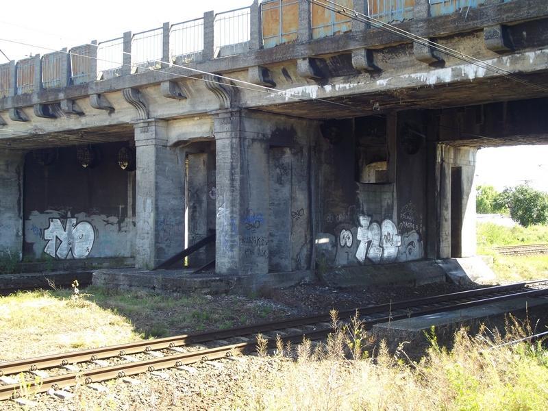 fot. Jacek Zaborowski 
Wiadukt w Zduńskiej Woli na skrzyżowaniu linii Łódź Kaliska - Zasieki i Chorzów - Tczew. Konstrukcja wiaduktu przygotowana pod utworzenie dworca dwupoziomowego ułatwiającego przesiadanie. Na zdjęciu schody z peronu wyspowego pomiędzy torami linii Łódź Kaliska - Zasieki na położony w górze peron pomiędzy torami "węglówki". Obraz