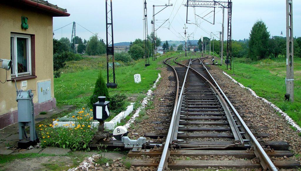 fot. Serg 
Rozjazd 8. Widok od strony Jasła. Tory od lewej: 5, 3, 1. W tle rozjazd 7, za nim semafory F, G, H. Z lewej nastawnia Bc1. Obraz