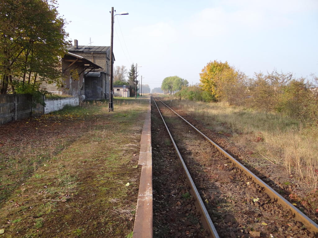 fot. Przemysław Więcek 
Peron. Budynek dworcowy. Widok od strony magazynu. Widok w kierunku Zbąszynia. 58,3 km. Obraz