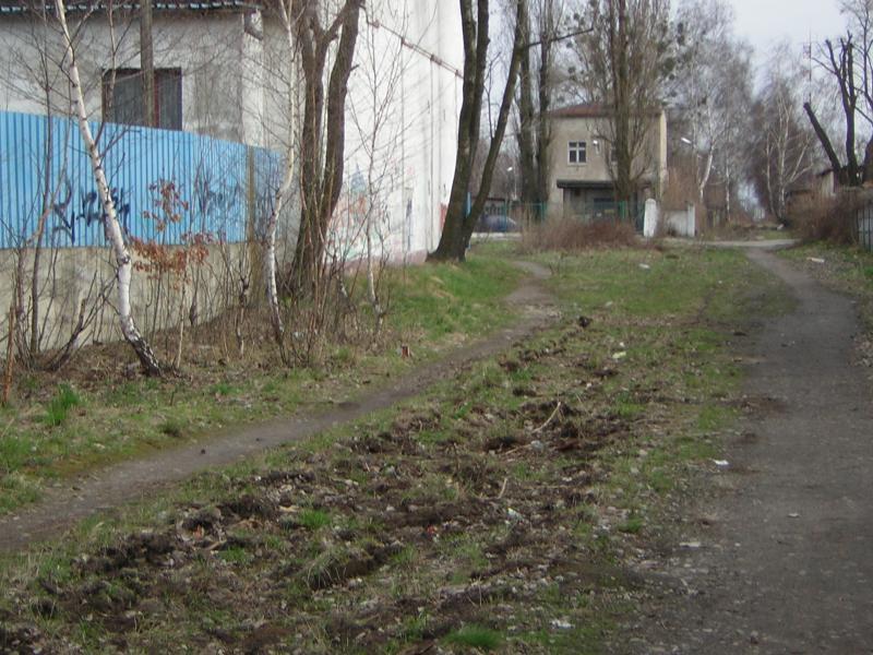fot. Marecki 
To zdjęcie przedstawia rozebraną na początku roku 2006 bocznicę, swego czasu korzystało z niej wiele oławskich zakładów, jak ZNTK, magazyny GS, tartak, huta bieli cynkowej, elewator zbożowy, zakłady wielkiej płyty, zakłady tworzyw sztucznych oraz port oławski. Na początki lat 90 dobudowano króciutkie odgałęzienie i rampę wyładowczą na terenie byłej jednostki Armii Radzieckiej, która to rampa służyła do wyładunku betonowych płyt przywiezionych z legnickiego lotniska wojskowego, płyty te następnie posłużyły do budowy wielu miejskich ulic. Jeszcze w latach 80 panował na niej wzmożony ruch, często przetaczane składy liczyły po 20 wagonów. W latach 90 zakłady korzystające z bocznicy zaczęły upadać i ruch się zmniejszył, aż kilka lat temu przestano zupełnie z niej korzystać. Co ciekawe, na miejsciu upadłych zakładów powstały nowe, budowane przez inwestorów zagranicznych, jednak widocznie nie są oni zainteresowani wykorzystywaniem transportu kolejowego… zdjęcie wykonano w kierunku dworca towarowego, w miejscu tym kiedyś odchodziła bocznica do ZNTK widocznego na przeciw. Zlikwidowano ją jeszcze w latach 70/ZNTK główne bocznice ma bezpośrednio z dworca PKP/a w tym miejscu później zbudowano bocznicę do tartaku. PS Przed wojną cała ta bocznica nosiła nazwę Ohlauer Hafenbahn AG czyli Oławska Kolej Portowa Spółka Akcyjna. Obraz