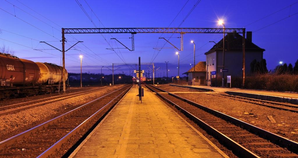 fot. ROBERT KOŃPA 
Peron 2. Widok w kierunku Herbów Nowych-po prawej budynek dworca. Obraz