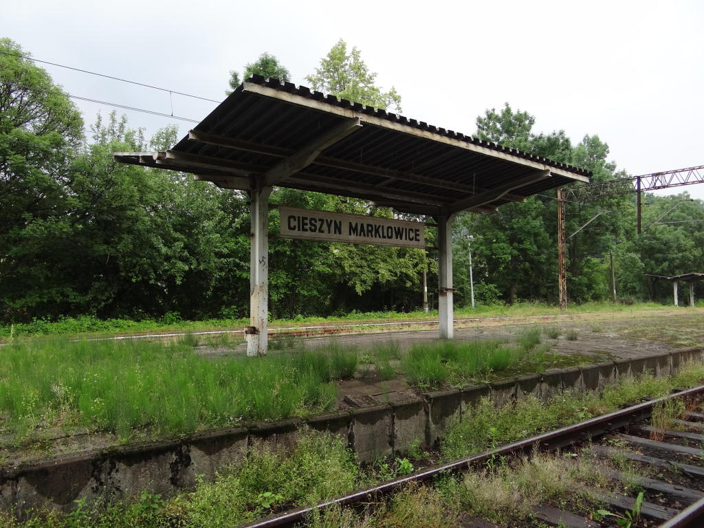 fot. Przemysław Więcek 
Peron drugi, wyspowy (bliżej). Peron pierwszy, boczny. W lewo Zebrzydowice, w prawo koniec linii, Cieszyn. 24,4 km. Obraz