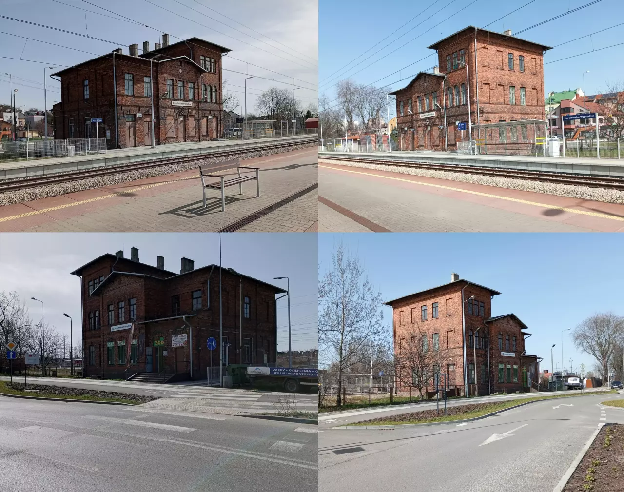 fot. Michal Čellár 
Dawny budynek dworca, dziś sklep zoologiczny.
U góry po lewej: widok od strony Skarżyska-Kamiennej.
U góry po prawej: widok z Ostrowca Świętokrzyskiego.
U dołu po lewej: widok od ulicy Kolejowej, w kierunku Skarżyska-Kamiennej.
U dołu po prawej: widok od ulicy Kolejowej, od strony Ostrowca Świętokrzyskiego. Obraz