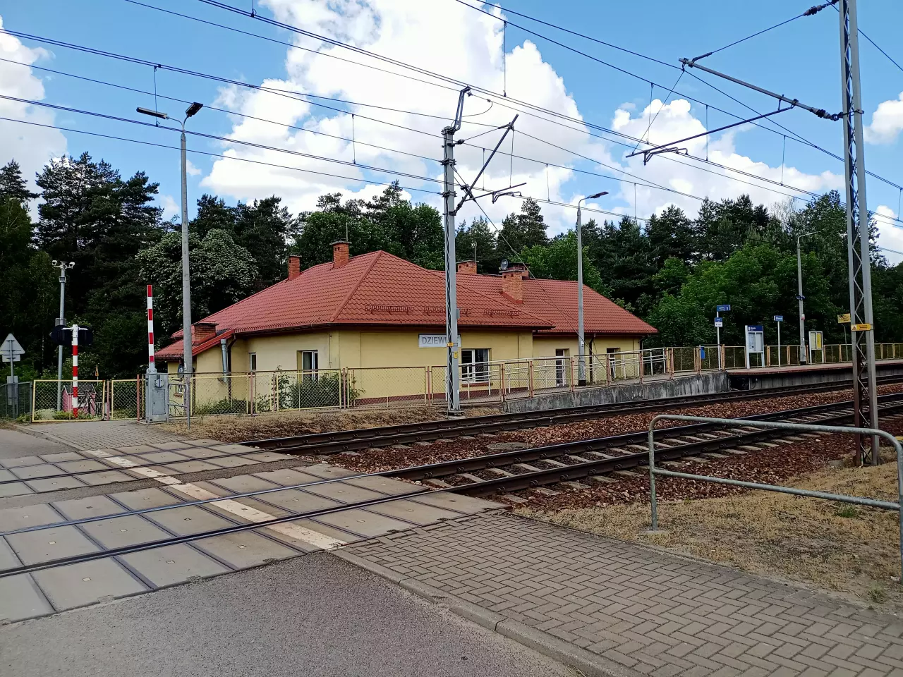 fot. RJN 
Budynek dworca (od podwórka zamieszkany) – w lewo post. odg. Trzaskoniec/Łuków, w prawo post. odg. Doły/Siedlce. Z lewej, poza kadrem nastawnia. Obraz